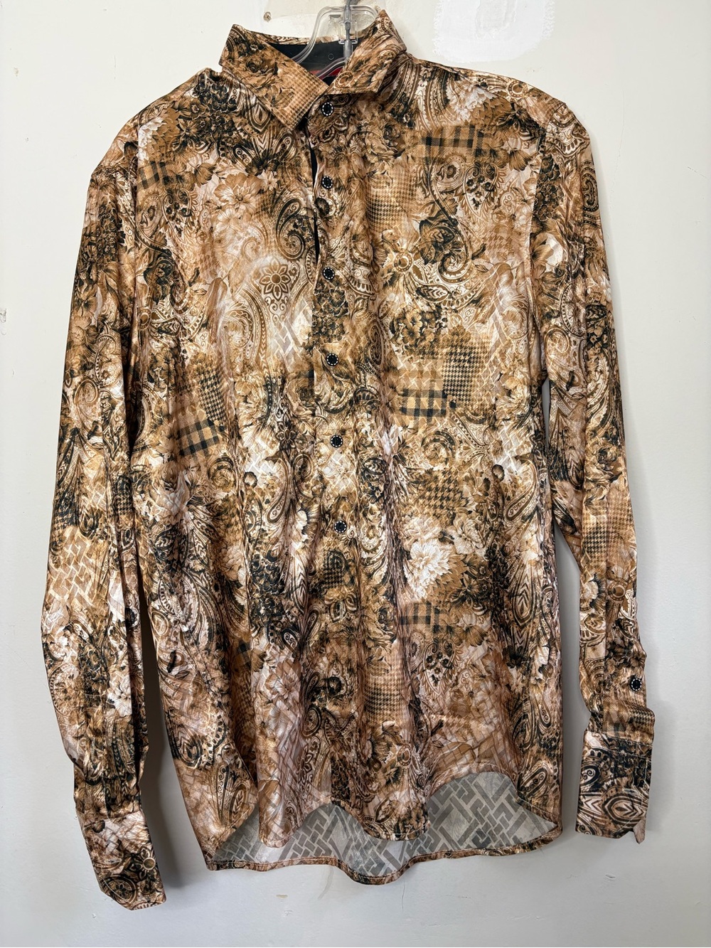 Men's Long-Sleeve Printed Shirt in Brown Floral Paisley